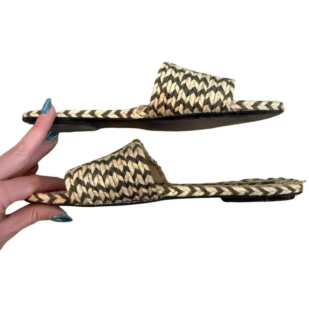 Zara Natural Brown Woven Braided Raffia Round Toe Flat Slide Sandals sz 39 / 8.5 - Picture 7 of 9